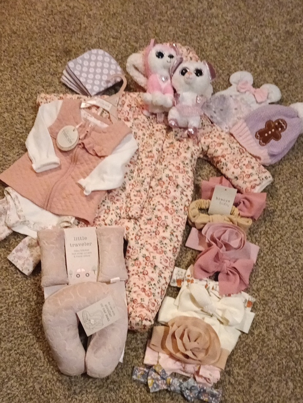 6-9 Months Nicole Miller Floral Pink Baby Snowsuit with Many Accessories Bundle